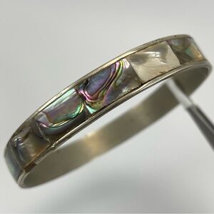 Beautiful Vintage Mexico Silver Texco Abalone Shell Inlay Silver Bangle Bracelet